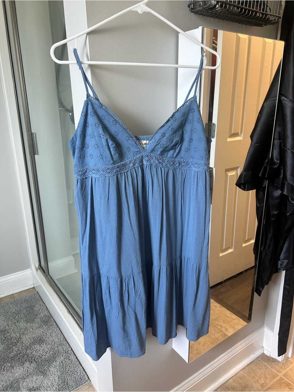 No Boundaries Dusty Blue Eyelet V-Neck Sundress